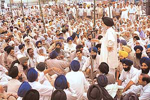 Capt Kanwaljit Singh, General Secretary of the SAD and former Finance Minister, addresses a rally of party workers at Dera Bassi