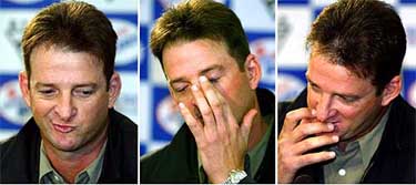 Australian batsman Mark Waugh speaks during a news conference in Sydney