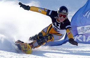 Austria's Alexander Maier takes a curve during the Parallel Giant Slalom at the Snowboard World Cup