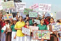 Students of DAV Public School hold a rally against fire crackers at SAS Nagar