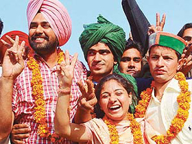 Malwinder Singh Kang, Satender Pratap Dahiya, Vijay Chauhan and Kanika Sachdeva, of the PUSU panel who won elections to the Panjab University