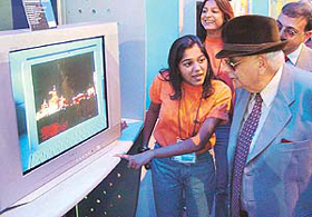 The Administrator of Chandigarh, Lieut-Gen J.F.R. Jacob (retd), visits one of the stalls at the CII fair in Parade Ground, Chandigarh, on Sunday.