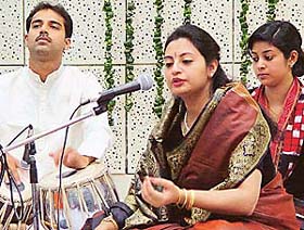 Vocalist Meeta Pandit renders �khayal� during The Tribune-sponsored programme, organised by SPICMACAY in the Chandigarh College of Architecture on Friday