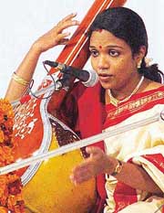 Shashwati M. Paul performs on the second day of the 25th Tribune-sponsored Chandigarh Sangeet Sammelan in Bharatiya Vidya Bhavan, Sector 27, on Saturday. 