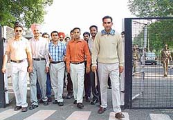 Members of Students Organisation of Punjab University (SOPU) coming out of the Vice-Chancellor�s office after giving a memorandum in Chandigarh on Monday. 