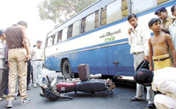A motorcyclist was mowed down by a Blue Line bus near Patel Chowk