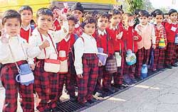 Students of Blue Bird School, Sector 16, Panchkula ready to go for a picnic on Thursday.