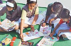 Students of various schools participate in a painting competition at Blue Bird School, Panchkula