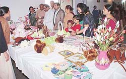 Craft items on display during the annual arts exhibition at Sacred Heart Senior Secondary School, Sector 26