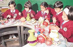 Students of Kailash Bahl DAV Centenary Public School, Sector 7, participate in pot decoration competition 