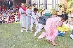 Children of Tribune Model School, Sector 29, stage a play "Mera Kamal Dekho" on the school premises in Chandigarh on Saturday
