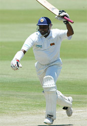 Sri Lankan batsman Hashan Tillakaratne shows his delight