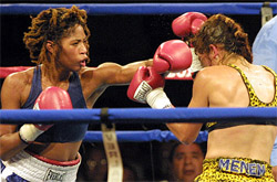 Argentine Marcela Acu�a takes a hit