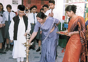 Bal Bhawan Public School Principal S. Gupta inaugurates the science fair.