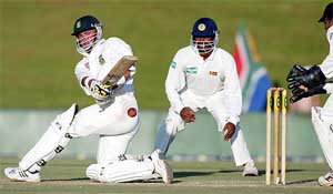 South African batsman Herschelle Gibbs sweeps another boundary