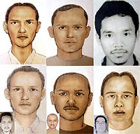A combination photo shows police sketches and one photograph of 6 new suspects