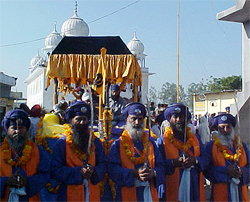 A nagar kirtan being held on the eve of the 533rd birth anniversary of Sri Guru Nanak Dev