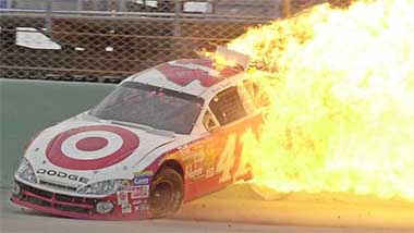 Jimmie Spencer car hits the wall at turn