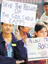 A protest against female foeticide and gender discrimination at Parliament Street in the Capital on Wednesday. 