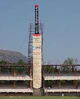 A 100-foot high cricket bat erected at the Indira Gandhi Municipal Corporation Stadium