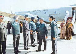 The AOC-in-C, Maintenance Command, Air Marshal D.C. Nigam, being introduced to senior officers of the 3 BRD on his arrival, in Chandigarh on Thursday. 