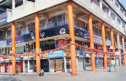 Sector 17, Chandigarh, wears a deserted look on Thursday, following a citywide bandh to protest against the recent amendment to the rent Act.