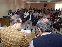Chief Election Commissioner J.M. Lyngdoh briefing observers for the Gujarat Assembly elections