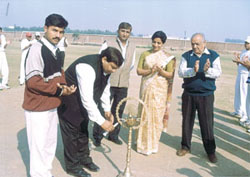 Ganga School Principal H Srow inaugurating the Inter-School Cricket Tournament