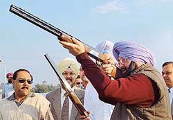 The Punjab Chief Minister, Capt Amarinder Singh, takes aim at the shooting range