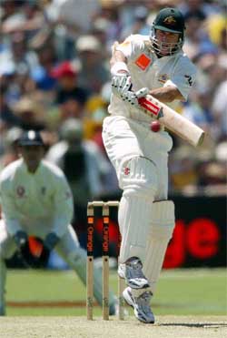 Australia's Mathew Hayden plays a pull shot