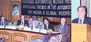 Mr Robert Emptage, Mr Bruce Miller, Prof R.N. Nauhria, Mr Gautam Nagwekar, Mr Geoffery Dalton and Mr R.P. Sehgal at a symposium on automotive industry in SAS Nagar on Saturday