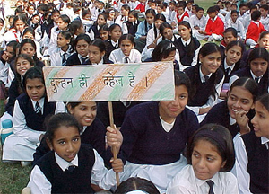 Hundreds of students from various schools participate in a rally