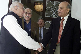 Kashmir Committee Chairman Ram Jethmalani with Jammu and Kashmir Governor Girish Chander Saxena in Jammu on Sunday. 