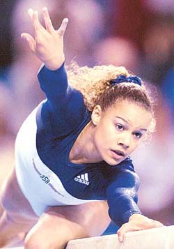 Ashley Postell of the USA performs in the women's beam final at the World Gymnastics Championships in Debrecen
