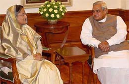 Former Bangladesh Prime Minister Sheikh Hasina meets with Prime Minister Atal Behari Vajpayee