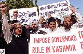 Activist from a Muslim organisation protest against the J and K government