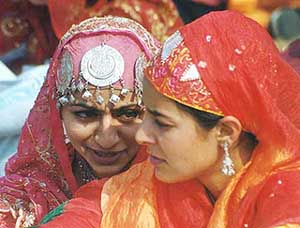 Kashmiri students in their traditional dress