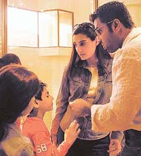 Actor Sunil Shetty along with wife Manna and kids Athiya and Aahan in Chandigarh on Thursday.