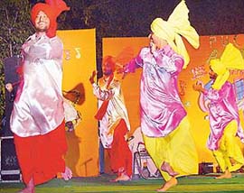 Bhangra team of Guru Nanak Dev University, Amritsar, performs at �Aagaaz�, the function organised to welcome freshers, at Panjab University, Chandigarh, on Thursday.