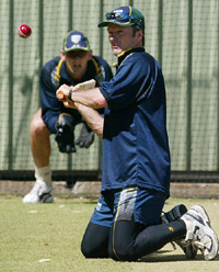 Australian captain Steve Waugh looks to hit the ball