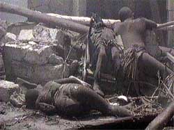 Bodies lie amongst the rubble at the Mombasa Paradise resort hotel 