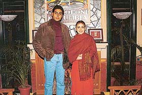 Abhishek Bachchan and Esha Deol during the shooting of �LoC� at the Forest Hill Golf and Country Club, near Chandigarh, on Thursday evening.