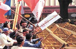 All India Students Federation activists protesting against privatisation of education at Jantar Mantar in the Capital