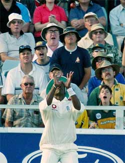 England's Alex Tudor prepares to take a catch