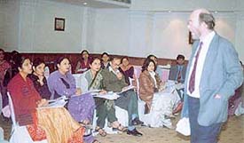 Mr John Mason, Principal, Doon School, addresses teachers at a seminar organised by Oxford University Press