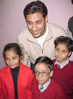 Harbhajan Mann with his young fans at a function at Harchand cinema house in Bathinda on Friday.