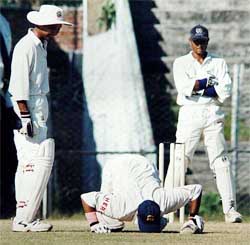 Ankur Kakkar of Punjab celebrates his century