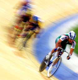 Mexican cyclist Jose Sanchez pedals during the men's madison event final