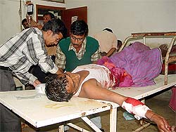A villager is being treated at a hospital