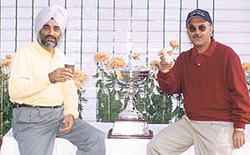 Captains of Mayo College and Doon School with the Gibson Goodwill Golf Cup before the start of play at the Jaypee golf course.